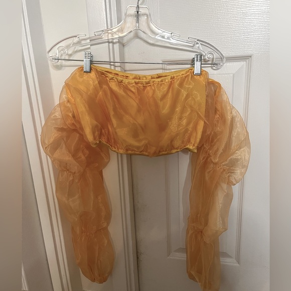 Gigi Hadid Iconic Orange Organza Crop Top Puffy Sleeves Romantic Size Small - Picture 5 of 9